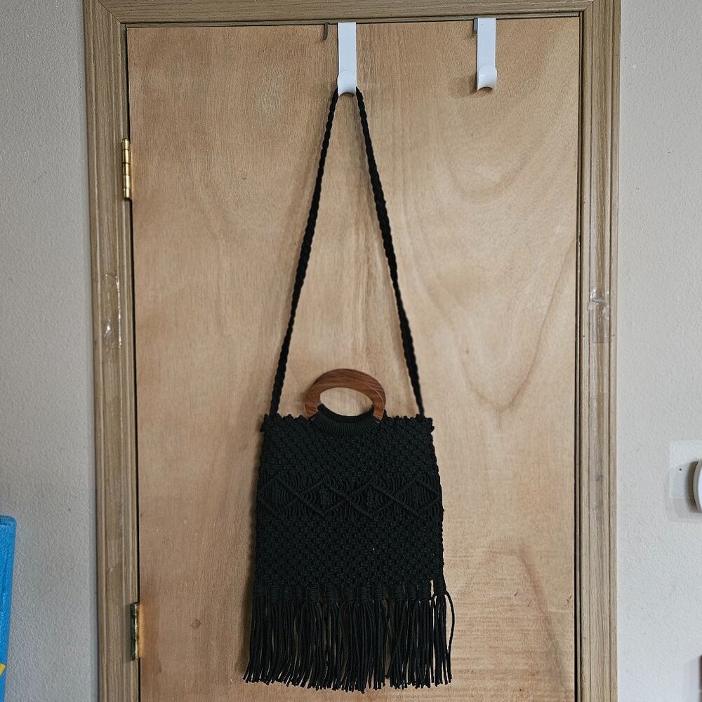 Danielle Nicole Black Fringe Macreme Purse